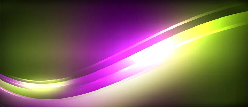 Neon glowing circle rays, light round lines in the dark, planet style neon wave Stock Illustration