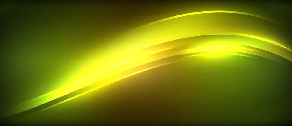 Neon glowing circle rays, light round lines in the dark, planet style neon wave Stock Illustration