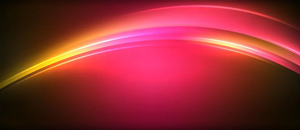 Neon glowing circle rays, light round lines in the dark, planet style neon wave Stock Illustration