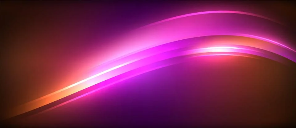 Neon glowing circle rays, light round lines in the dark, planet style neon wave Illustrazione stock