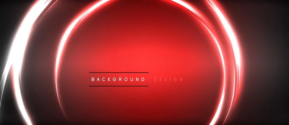 Neon glowing circle rays, light round lines in the dark, planet style neon wave Stock Illustration