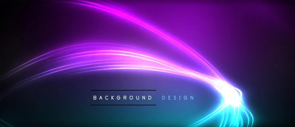 Neon glowing circle rays, light round lines in the dark, planet style neon wave Stock Illustration