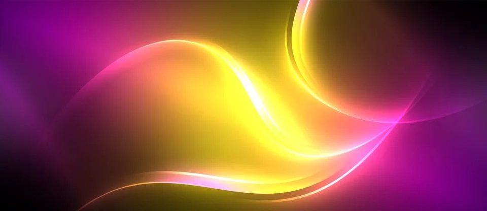 Neon glowing circle rays, light round lines in the dark, planet style neon wave Illustrazione stock