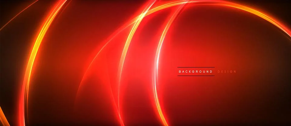 Neon glowing circle rays, light round lines in the dark, planet style neon wave Stock Illustration