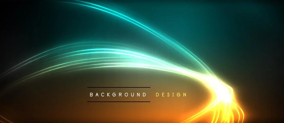 Neon glowing circle rays, light round lines in the dark, planet style neon wave Stock Illustration