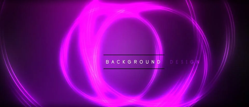 Neon glowing circle rays, light round lines in the dark, planet style neon wave Illustrazione stock