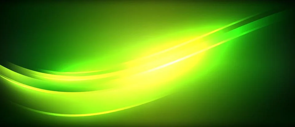 Neon glowing circle rays, light round lines in the dark, planet style neon wave Stock Illustration