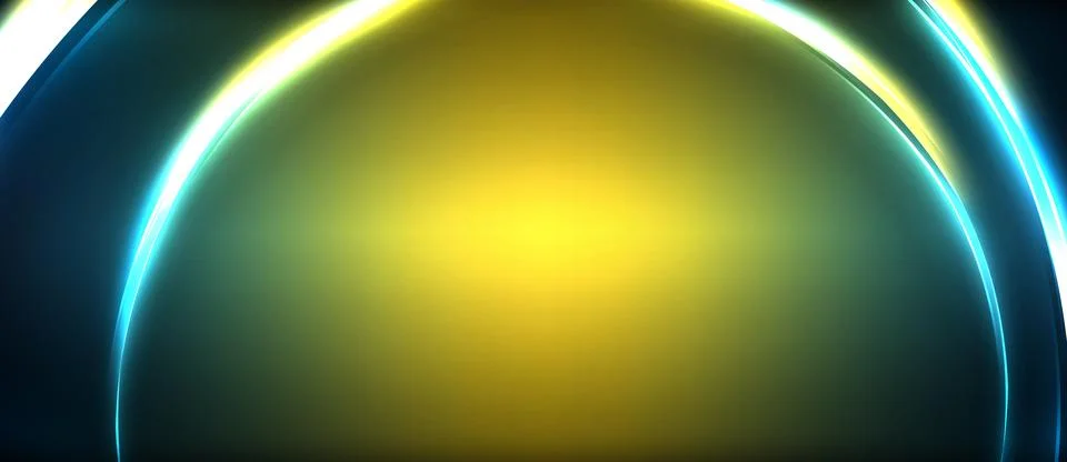 Neon glowing circle rays, light round lines in the dark, planet style neon wave Stock Illustration