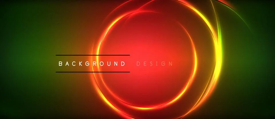 Neon glowing circle rays, light round lines in the dark, planet style neon wave Illustrazione stock
