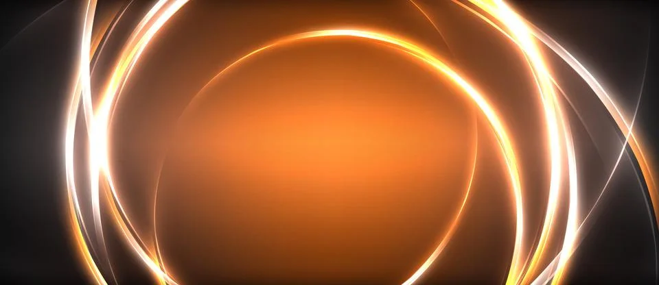 Neon glowing circle rays, light round lines in the dark, planet style neon wave 스톡 일러스트