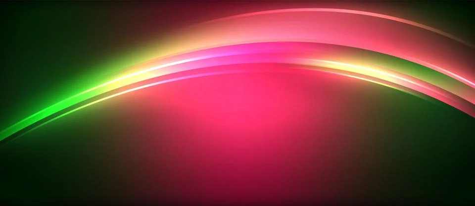 Neon glowing circle rays, light round lines in the dark, planet style neon wave Stock Illustration