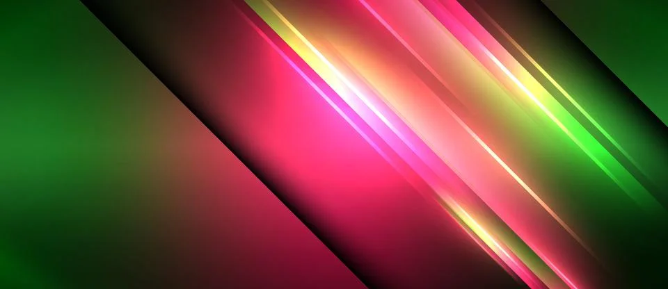 Neon glowing circle rays, light round lines in the dark, planet style neon wave Stock Illustration