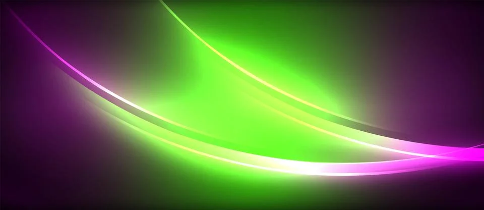 Neon glowing circle rays, light round lines in the dark, planet style neon wave Stock Illustration