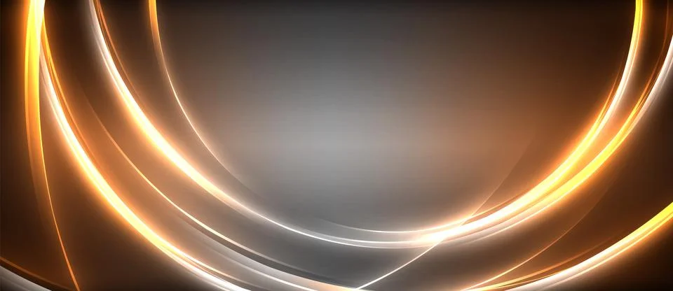 Neon glowing circle rays, light round lines in the dark, planet style neon wave Stock Illustration