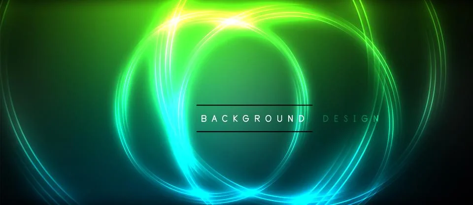 Neon glowing circle rays, light round lines in the dark, planet style neon wave イラスト素材