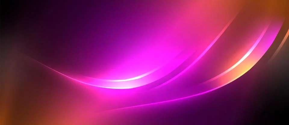 Neon glowing circle rays, light round lines in the dark, planet style neon wave Stock Illustration