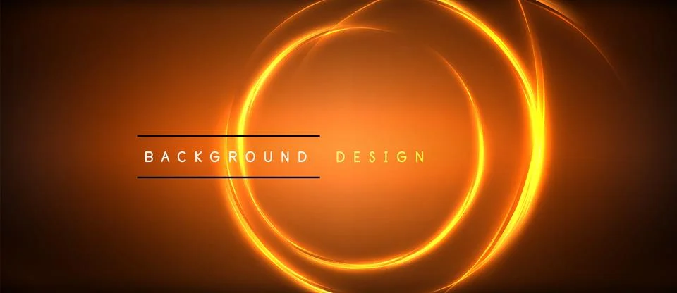 Neon glowing circle rays, light round lines in the dark, planet style neon wave Stock Illustration