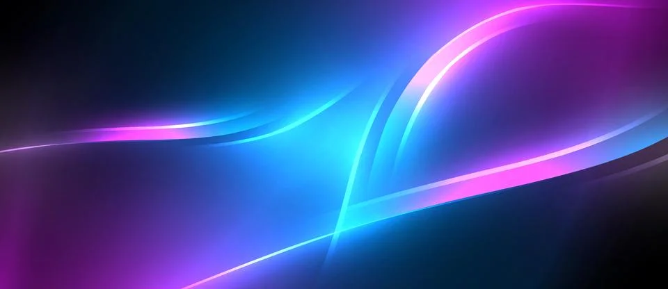 Neon glowing circle rays, light round lines in the dark, planet style neon wave Illustrazione stock