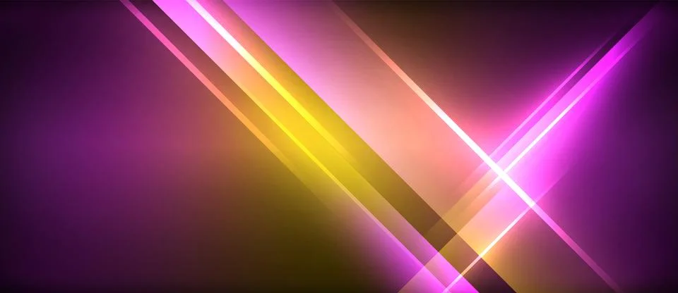 Neon glowing circle rays, light round lines in the dark, planet style neon wave Stock Illustration