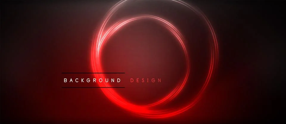 Neon glowing circle rays, light round lines in the dark, planet style neon wave Stock Illustration