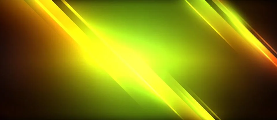 Neon glowing circle rays, light round lines in the dark, planet style neon wave Stock Illustration
