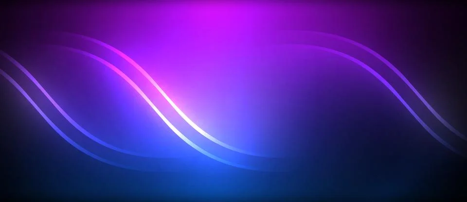 Neon glowing circle rays, light round lines in the dark, planet style neon wave Stock Illustration