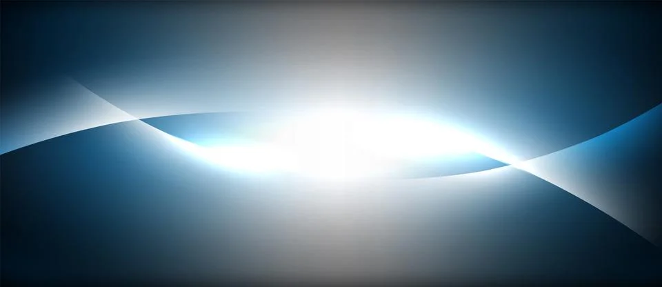 Neon glowing circle rays, light round lines in the dark, planet style neon wave Stock Illustration