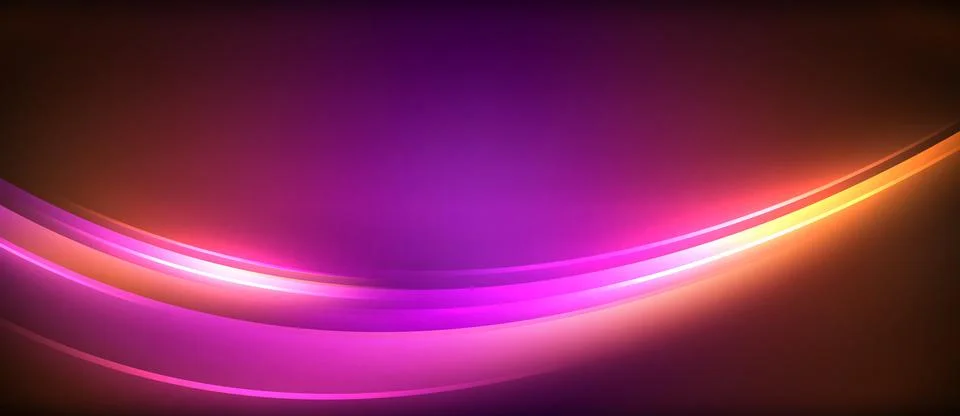 Neon glowing circle rays, light round lines in the dark, planet style neon wave Stock Illustration