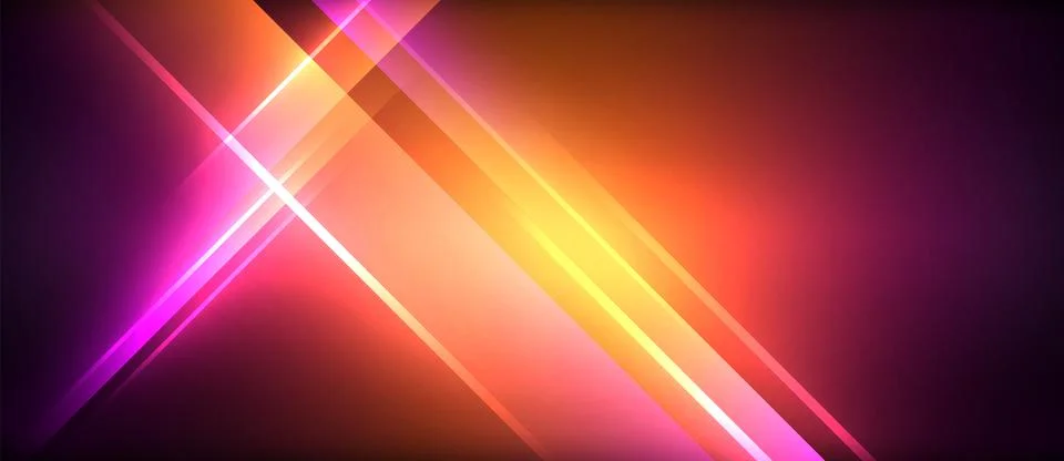 Neon glowing circle rays, light round lines in the dark, planet style neon wave Stock Illustration