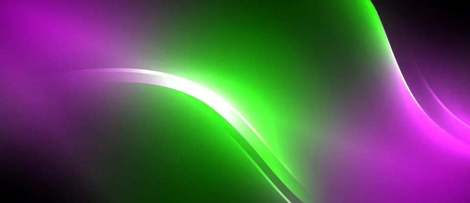 Neon glowing circle rays, light round lines in the dark, planet style neon wave Stock Illustration