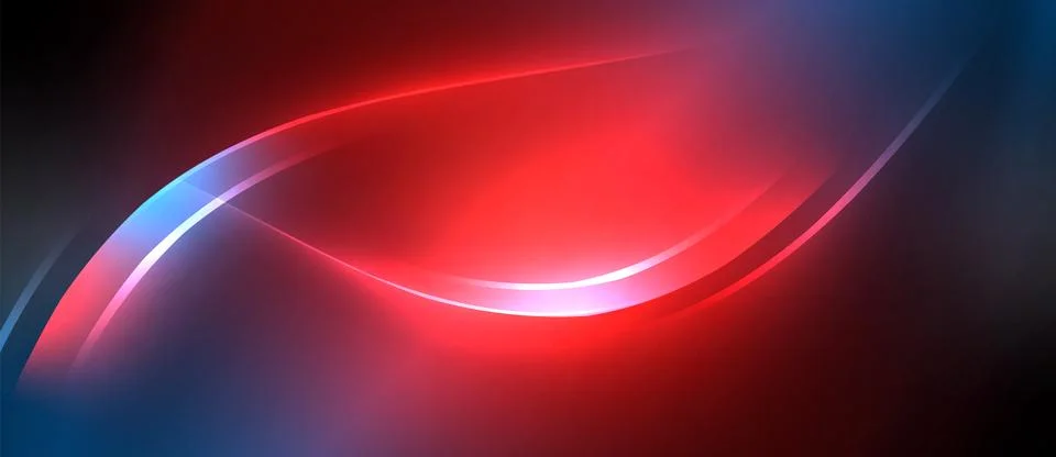 Neon glowing circle rays, light round lines in the dark, planet style neon wave Stock Illustration
