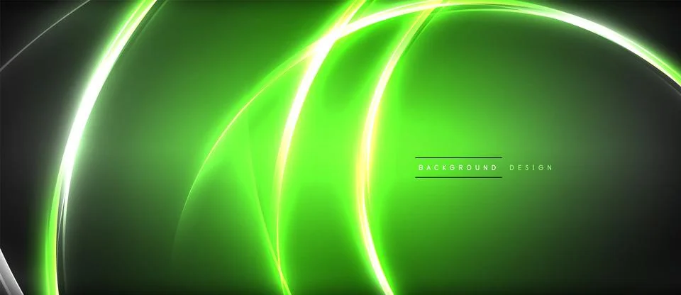 Neon glowing circle rays, light round lines in the dark, planet style neon wave Stock Illustration