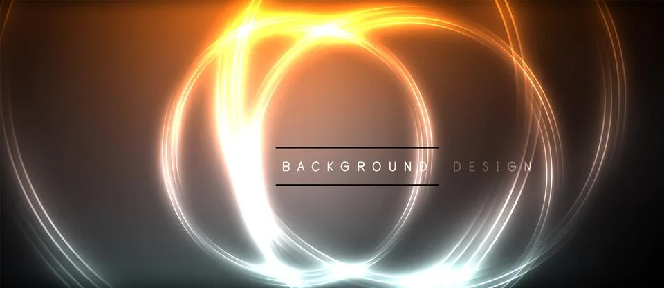 Neon glowing circle rays, light round lines in the dark, planet style neon wave Stock Illustration
