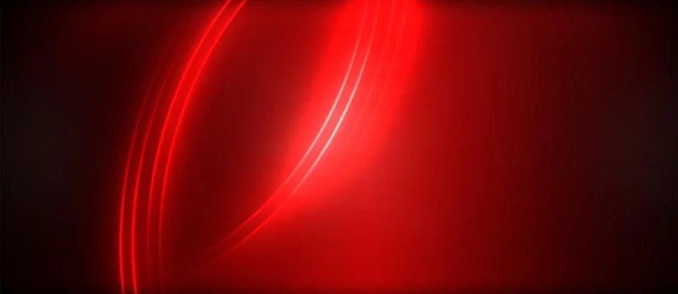 Neon glowing circle rays, light round lines in the dark, planet style neon wave Stock Illustration