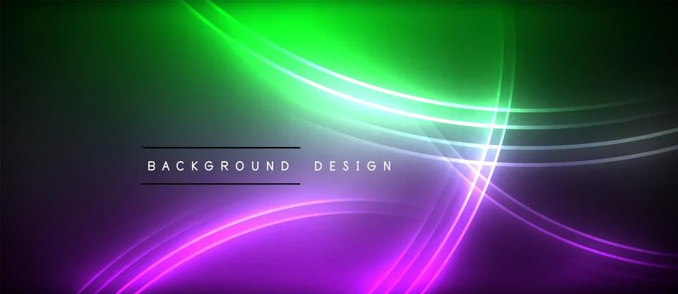 Neon glowing circle rays, light round lines in the dark, planet style neon wave Stock Illustration