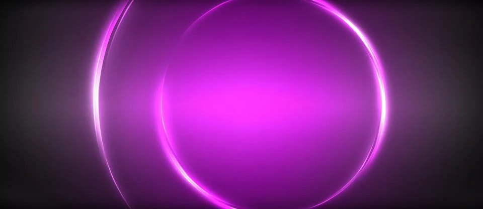 Neon glowing circle rays, light round lines in the dark, planet style neon wave Stock Illustration