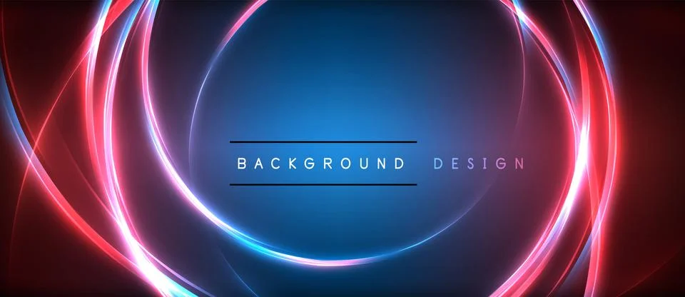 Neon glowing circle rays, light round lines in the dark, planet style neon wave Illustrazione stock