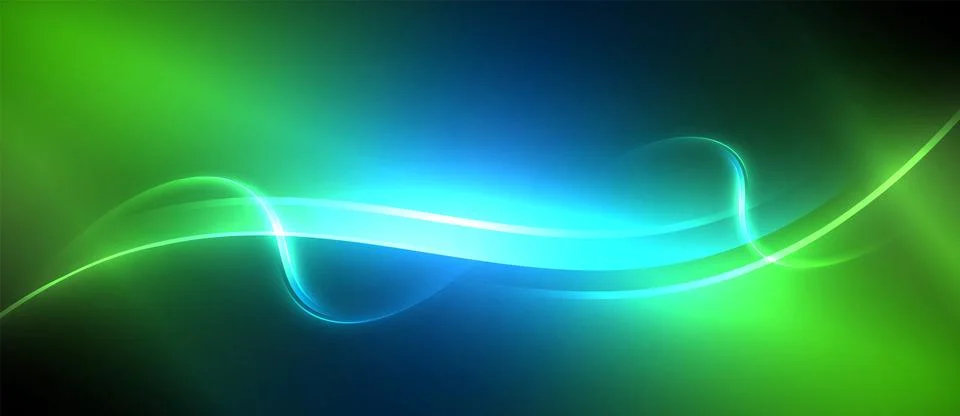 Neon glowing circle rays, light round lines in the dark, planet style neon wave Stock Illustration