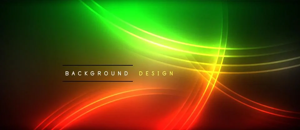 Neon glowing circle rays, light round lines in the dark, planet style neon wave Stock Illustration