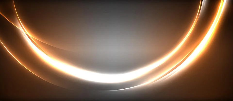 Neon glowing circle rays, light round lines in the dark, planet style neon wave Illustrazione stock