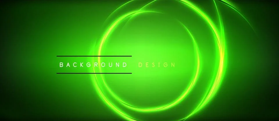 Neon glowing circle rays, light round lines in the dark, planet style neon wave Illustrazione stock