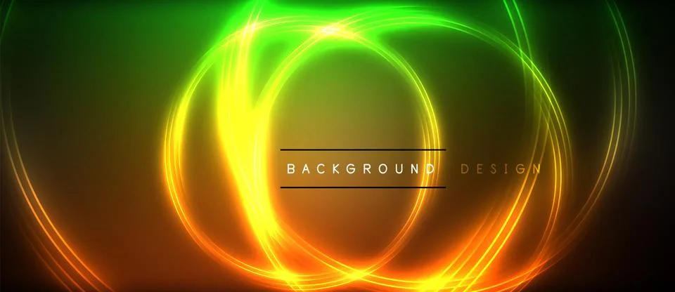 Neon glowing circle rays, light round lines in the dark, planet style neon wave Illustrazione stock