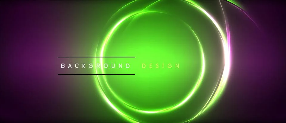 Neon glowing circle rays, light round lines in the dark, planet style neon wave Illustrazione stock