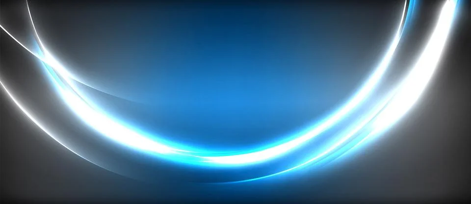 Neon glowing circle rays, light round lines in the dark, planet style neon wave Stock Illustration
