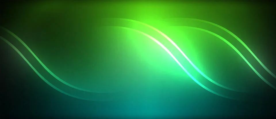Neon glowing circle rays, light round lines in the dark, planet style neon wave Stock Illustration
