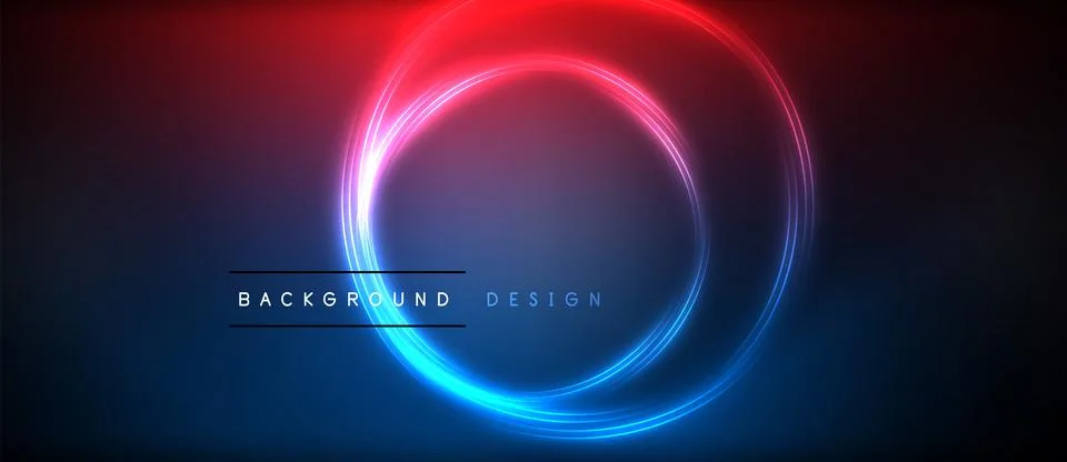 Neon glowing circle rays, light round lines in the dark, planet style neon wave Illustrazione stock
