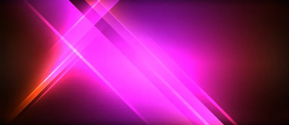 Neon glowing circle rays, light round lines in the dark, planet style neon wave Stock Illustration