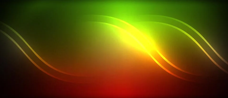Neon glowing circle rays, light round lines in the dark, planet style neon wave Stock Illustration