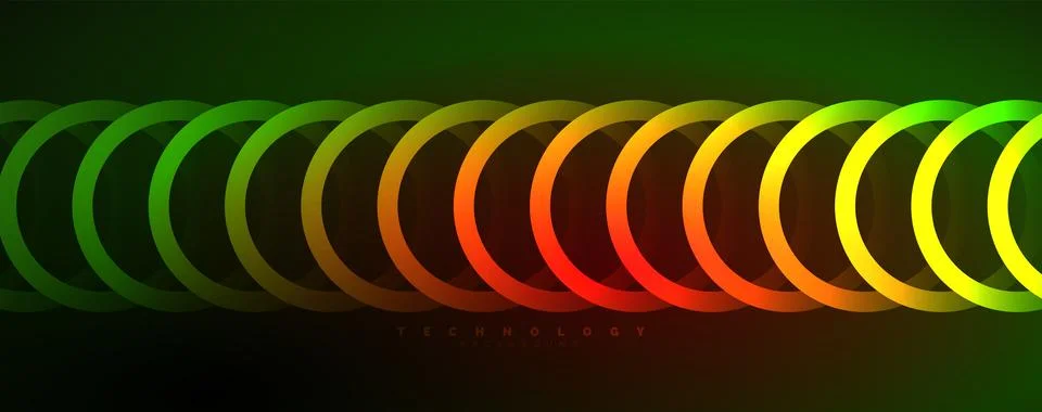 Neon glowing circles and round shape lines, magic energy space light concept Stock Illustration