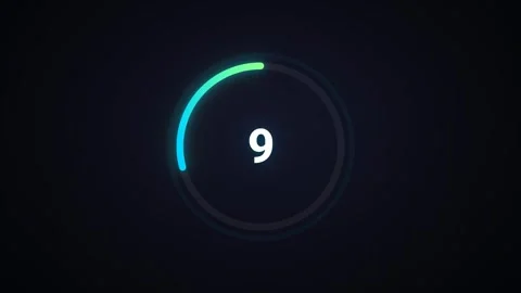 Neon glowing circular 15-second countdown timer with gradient stroke Stock-Footage 341315317